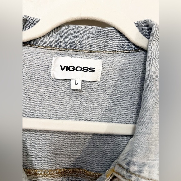 NWT Vigoss denim blue jean jacket with fringe 100% cotton size large - Picture 7 of 12